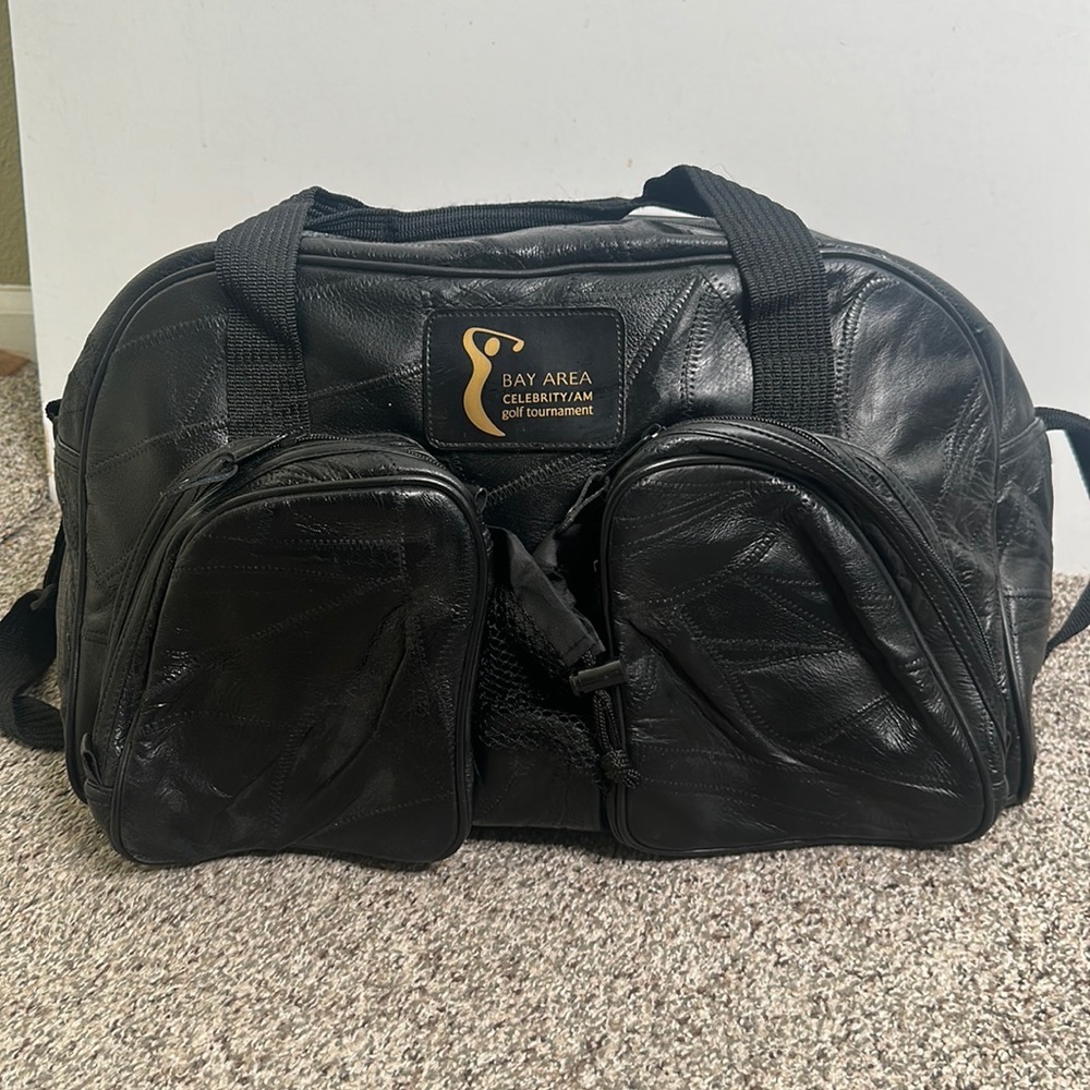 Black leather Bay duffle Area celebrity/AM golf tournament bag